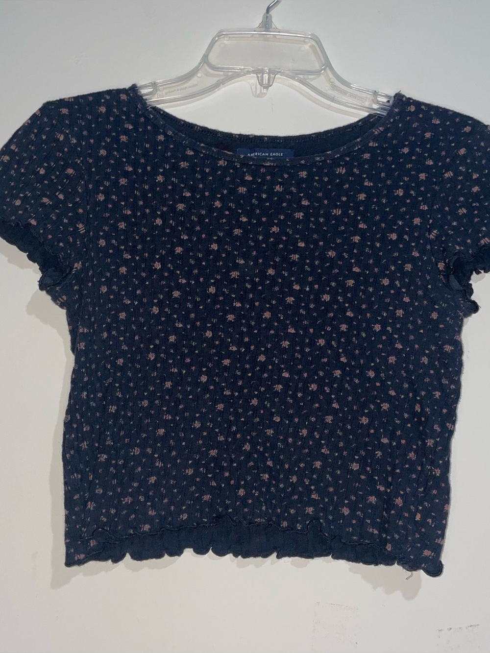 American Eagle Outfitters Navy Floral Smocked Short Sleeve Top